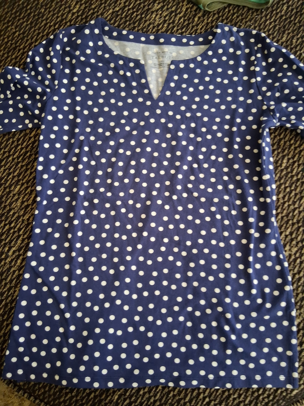 Talbots Navy and White Polka Dot Notch-Neck Tee